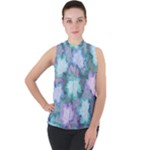 Leaves Glitter Background Winter Mock Neck Chiffon Sleeveless Top