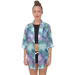 Leaves Glitter Background Winter Open Front Chiffon Kimono