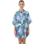 Leaves Glitter Background Winter Half Sleeve Satin Kimono 