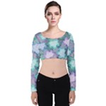 Leaves Glitter Background Winter Velvet Long Sleeve Crop Top