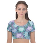Leaves Glitter Background Winter Velvet Short Sleeve Crop Top 