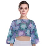 Leaves Glitter Background Winter Tie Back Butterfly Sleeve Chiffon Top