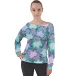 Leaves Glitter Background Winter Off Shoulder Long Sleeve Velour Top