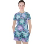 Leaves Glitter Background Winter Women s T-Shirt and Shorts Set