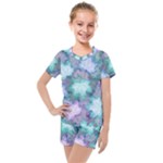 Leaves Glitter Background Winter Kids  Mesh T-Shirt and Shorts Set