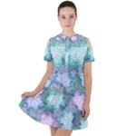 Leaves Glitter Background Winter Short Sleeve Shoulder Cut Out Dress 