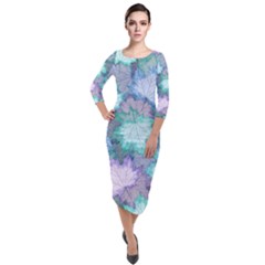 Quarter Sleeve Midi Velour Bodycon Dress 