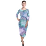 Leaves Glitter Background Winter Quarter Sleeve Midi Velour Bodycon Dress