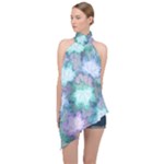 Leaves Glitter Background Winter Halter Asymmetric Satin Top