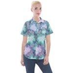 Leaves Glitter Background Winter Women s Short Sleeve Pocket Shirt