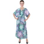 Leaves Glitter Background Winter V-Neck Boho Style Maxi Dress