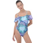 Leaves Glitter Background Winter Frill Detail One Piece Swimsuit