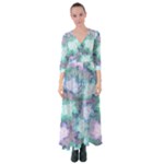 Leaves Glitter Background Winter Button Up Maxi Dress