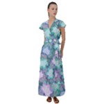 Leaves Glitter Background Winter Flutter Sleeve Maxi Dress