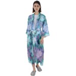 Leaves Glitter Background Winter Maxi Satin Kimono