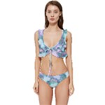 Leaves Glitter Background Winter Low Cut Ruffle Edge Bikini Set