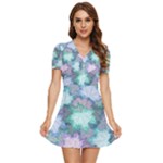 Leaves Glitter Background Winter V-Neck High Waist Chiffon Mini Dress