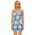 Leaves Glitter Background Winter Satin Pajama Short Set