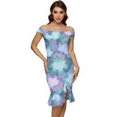 Off Shoulder Ruffle Split Hem Bodycon Dress 