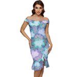 Leaves Glitter Background Winter Off Shoulder Ruffle Split Hem Bodycon Dress