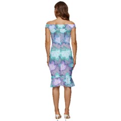 Off Shoulder Ruffle Split Hem Bodycon Dress 