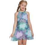 Leaves Glitter Background Winter Kids  Halter Collar Waist Tie Chiffon Dress
