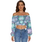 Leaves Glitter Background Winter Long Sleeve Crinkled Weave Crop Top