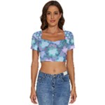 Leaves Glitter Background Winter Short Sleeve Square Neckline Crop Top 