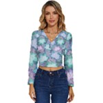 Leaves Glitter Background Winter Long Sleeve V-Neck Top