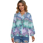 Leaves Glitter Background Winter Women s Long Sleeve Button Up Shirt