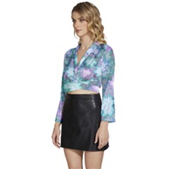 Long Sleeve Tie Back Satin Wrap Top 