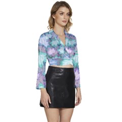 Long Sleeve Tie Back Satin Wrap Top 