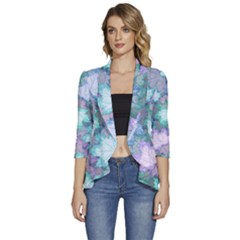 Women s 3/4 Sleeve Ruffle Edge Open Front Jacket 