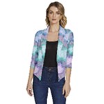 Leaves Glitter Background Winter Women s Draped Front 3/4 Sleeve Shawl Collar Jacket
