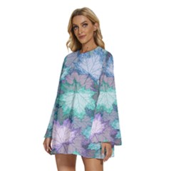 Round Neck Long Sleeve Bohemian Style Chiffon Mini Dress 