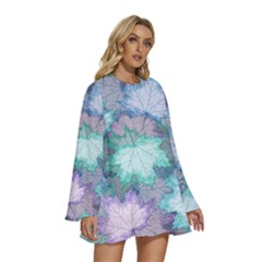 Round Neck Long Sleeve Bohemian Style Chiffon Mini Dress 