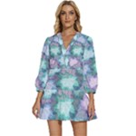 Leaves Glitter Background Winter V-Neck Placket Mini Dress