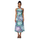 Leaves Glitter Background Winter Sleeveless Cross Front Cocktail Midi Chiffon Dress