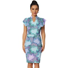 Vintage Frill Sleeve V-Neck Bodycon Dress 