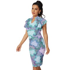 Vintage Frill Sleeve V-Neck Bodycon Dress 
