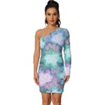 Leaves Glitter Background Winter Long Sleeve One Shoulder Mini Dress