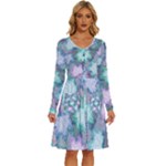 Leaves Glitter Background Winter Long Sleeve Dress With Pocket