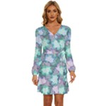 Leaves Glitter Background Winter Long Sleeve Waist Tie Ruffle Velvet Dress