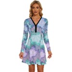 Leaves Glitter Background Winter Long Sleeve Deep V Mini Dress 