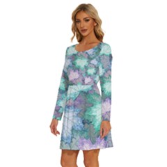 Long Sleeve Wide Neck Velvet Dress 