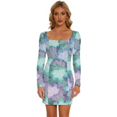 Long Sleeve Square Neck Bodycon Velvet Dress 