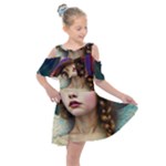 Pretty Fairy Angel In Knit Outfit And Beanie Kids  Shoulder Cutout Chiffon Dress
