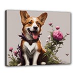 Cute Corgi Dog With Flowers Canvas 20  x 16  (Stretched)