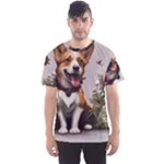 Cute Corgi Dog With Flowers Men s Sport Mesh T-Shirt