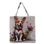 Cute Corgi Dog With Flowers Grocery Tote Bag